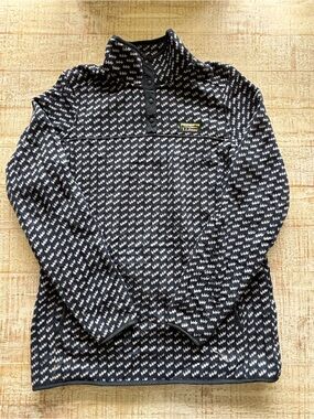 L.L. Bean Navy and White Patterned Snap-Front Pullover Sweater
